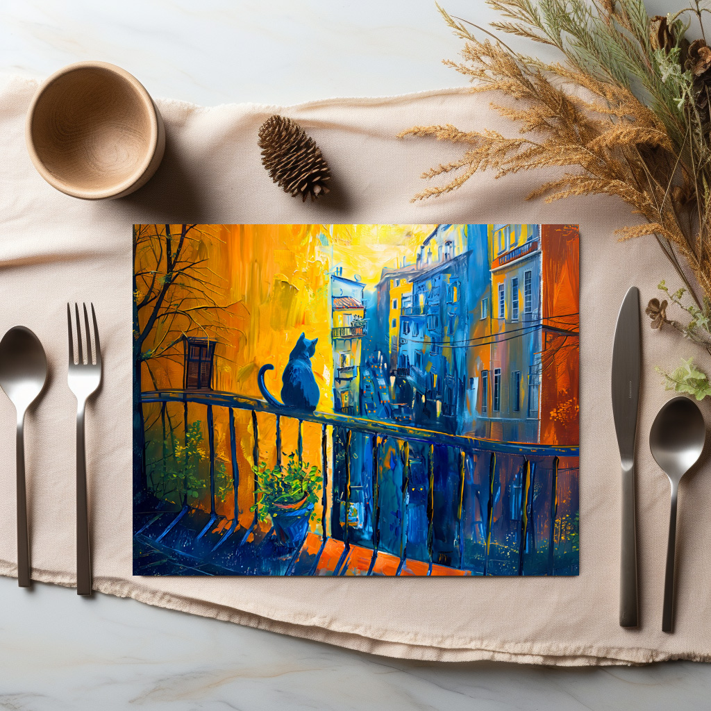 raxxa Premium-Tischset: Cat is sitting on Balcony Railing - immagine 2