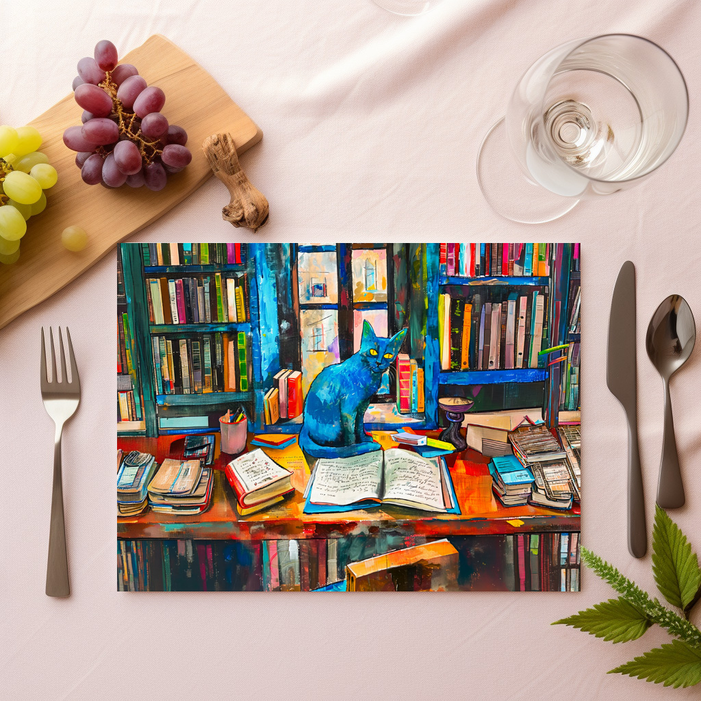 raxxa Premium-Tischset: Cat sitting Among Open Books on table – Image 2