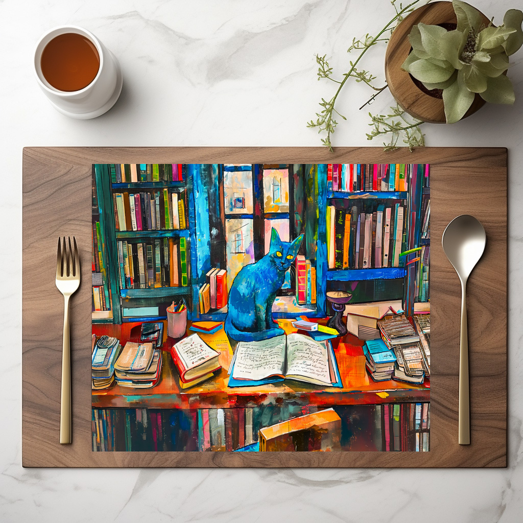 raxxa Premium-Tischset: Cat sitting Among Open Books on table – Image 3