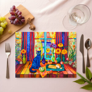 raxxa Premium-Tischset: Cat on Kitchen Table by Window