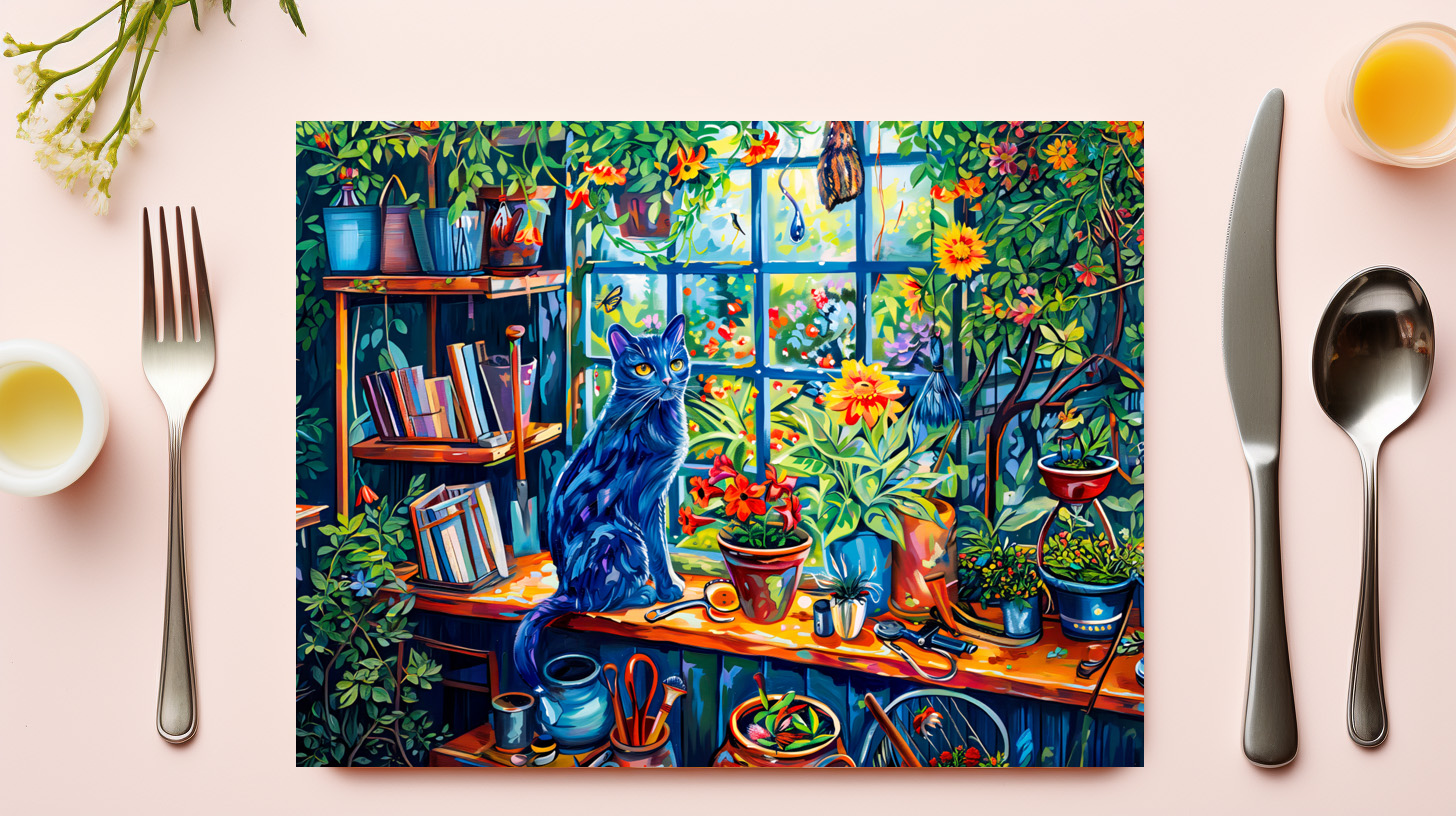 raxxa Premium-Tischset: Cat sitting on Garden House Windowsill - Imagen 3
