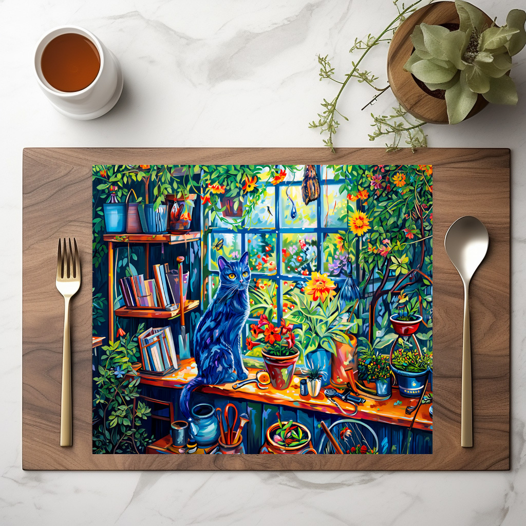 raxxa Premium-Tischset: Cat sitting on Garden House Windowsill - Imagen 2