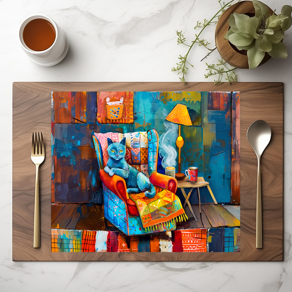 raxxa Premium-Tischset: Cartoon Cozy Cat in Armchair