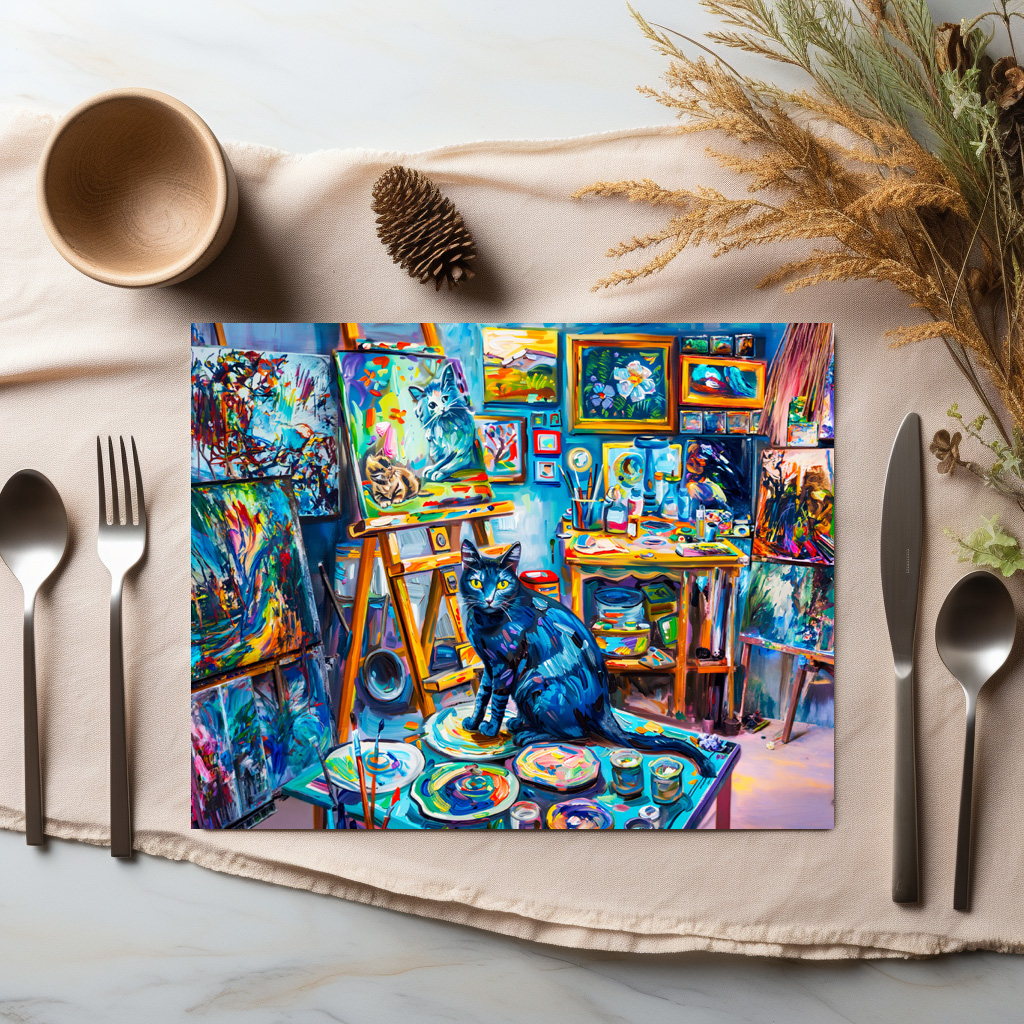 raxxa Premium-Tischset: Cat sitting in Painters Studio