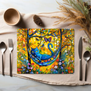 raxxa Premium-Tischset: Cat in Hammock Under Tree