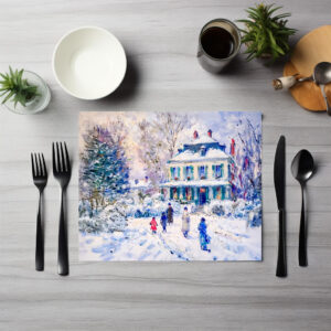 raxxa Premium-Tischset: Impressionist Garden Art Mug Winter Garden House Scene