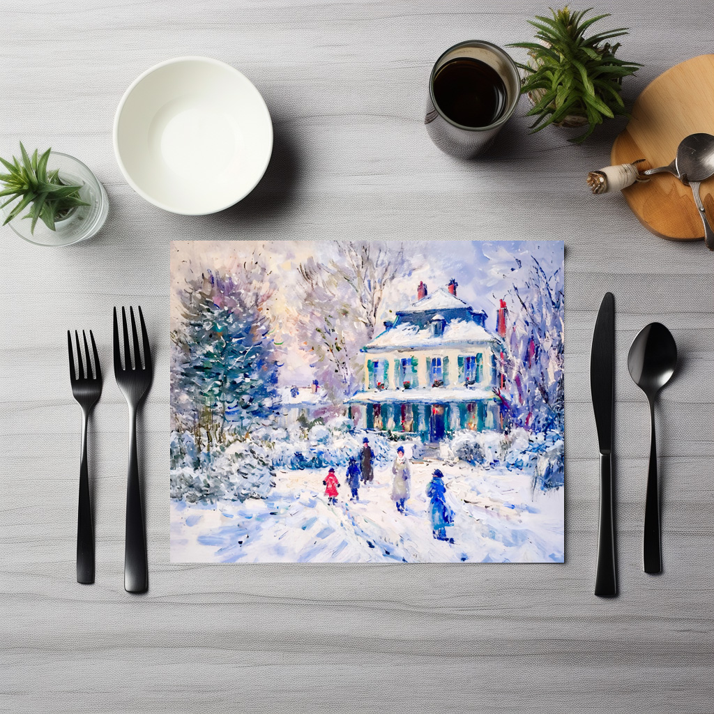 raxxa Premium-Tischset: Impressionist Garden Art Mug Winter Garden House Scene