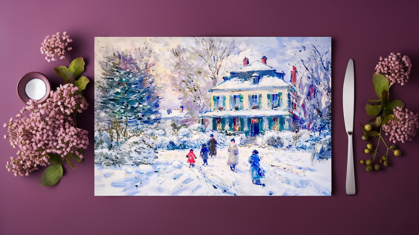 raxxa Premium-Tischset: Impressionist Garden Art Mug Winter Garden House Scene – Bild 3