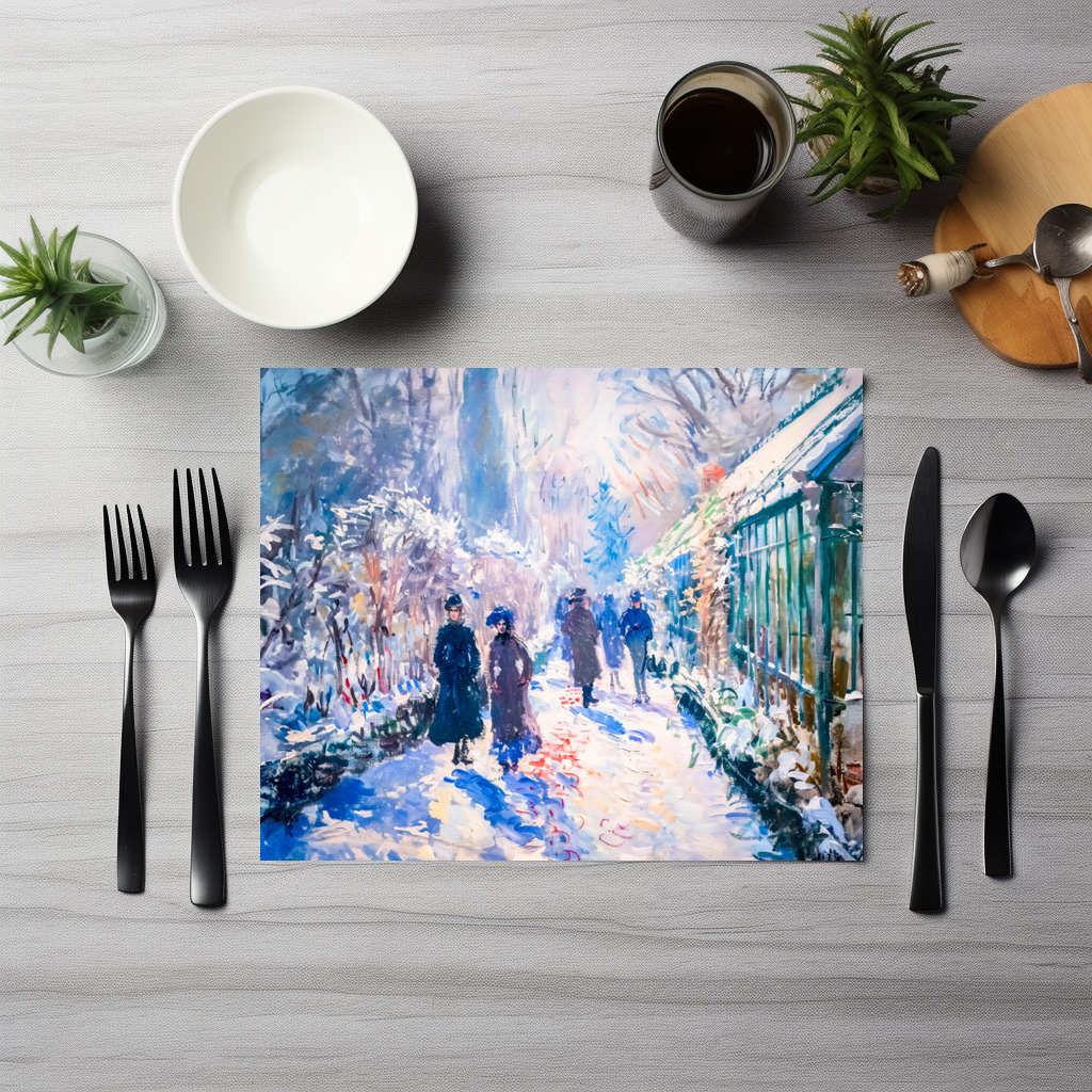 raxxa Premium-Tischset: Impressionist Garden Art Mug Winter Pathway Scene