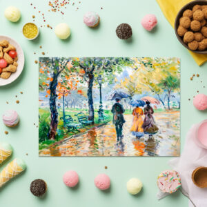 raxxa Premium-Tischset: Impressionist Garden Art Mug Rainy Park Stroll