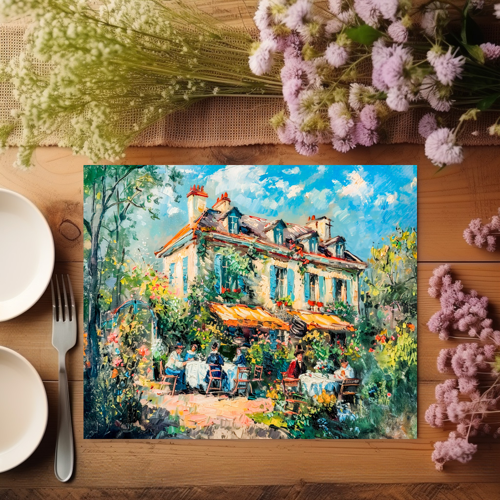 raxxa Premium-Tischset: Impressionist Garden Art Mug Summer House Gathering - Image 2