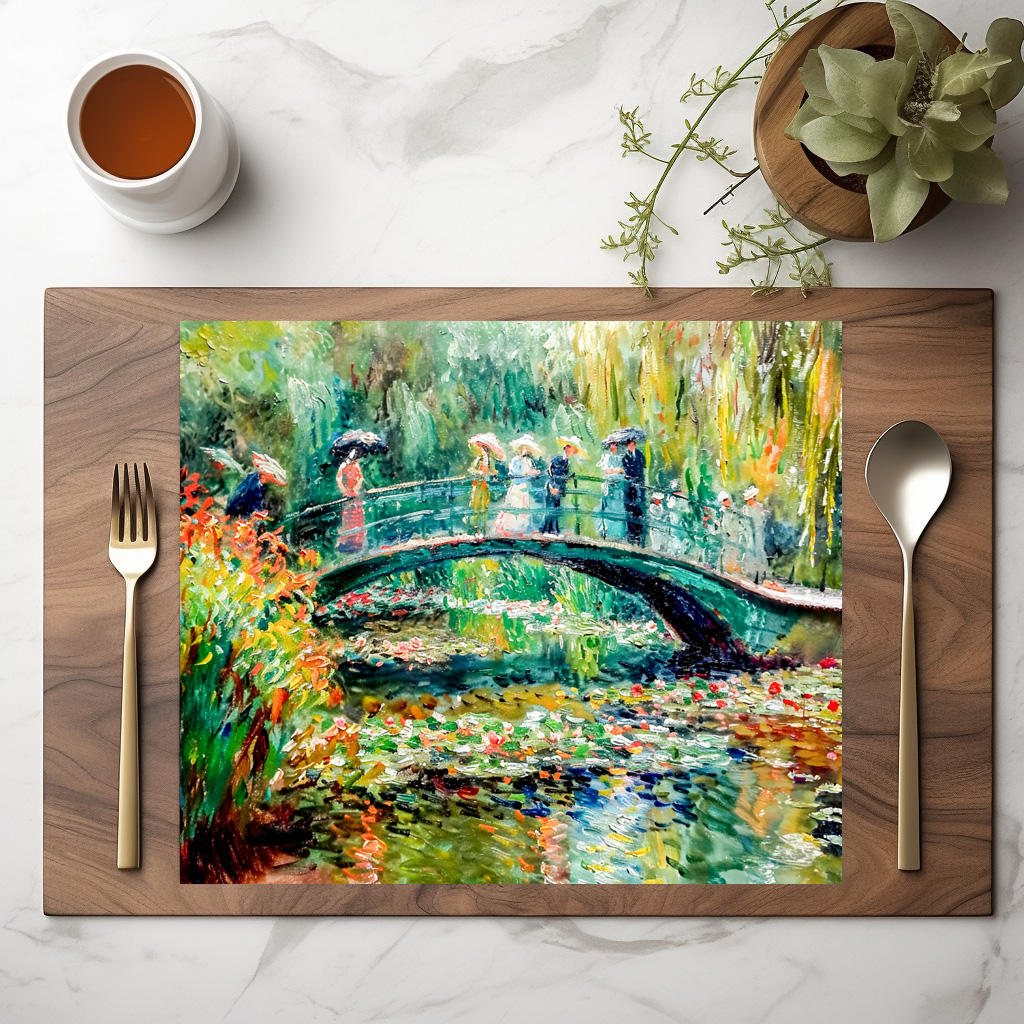 raxxa Premium-Tischset: Impressionist Garden Art Mug Bridge Over Pond - Image 2