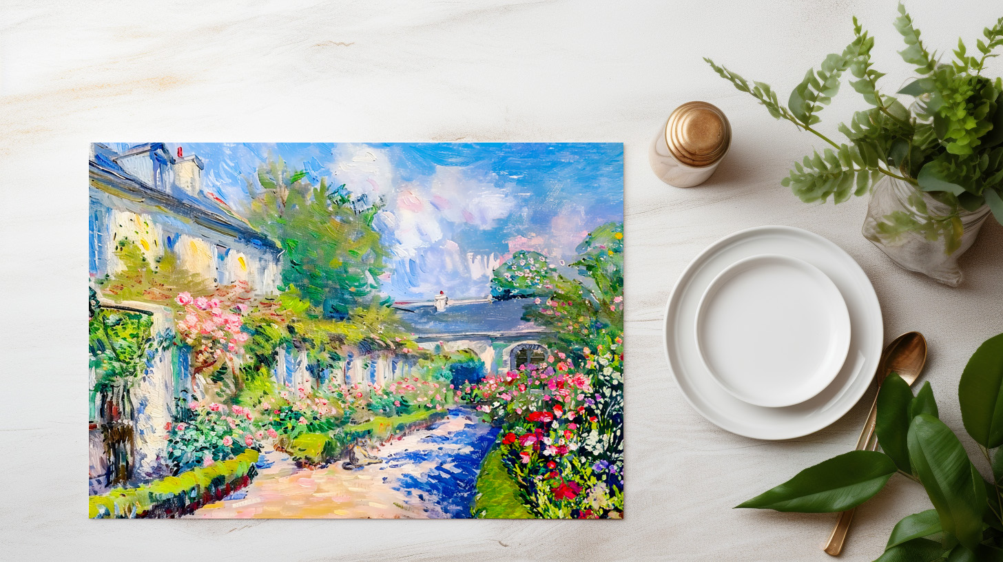 raxxa Premium-Tischset: Impressionist Garden Art Mug Sunlit Garden House