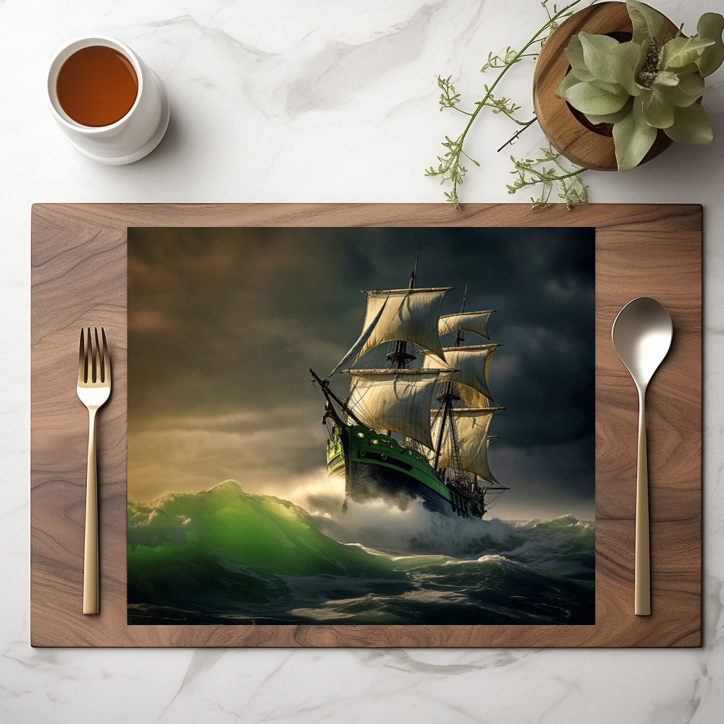 raxxa Premium-Tischset: Segelschiff in grünen Wellen – Bild 2