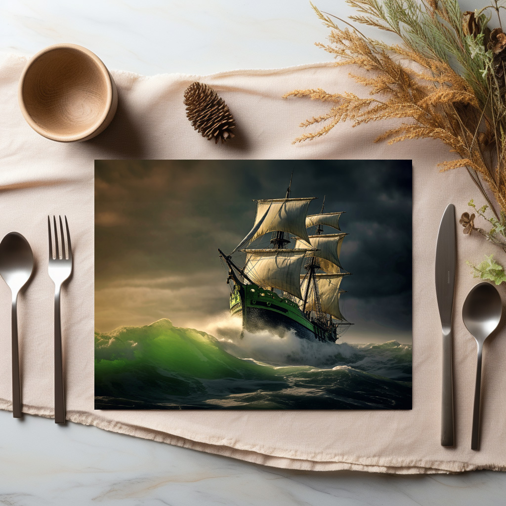 raxxa Premium-Tischset: Segelschiff in grünen Wellen – Bild 3