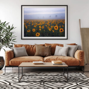 Poster: Sonnenblumen im Nebel