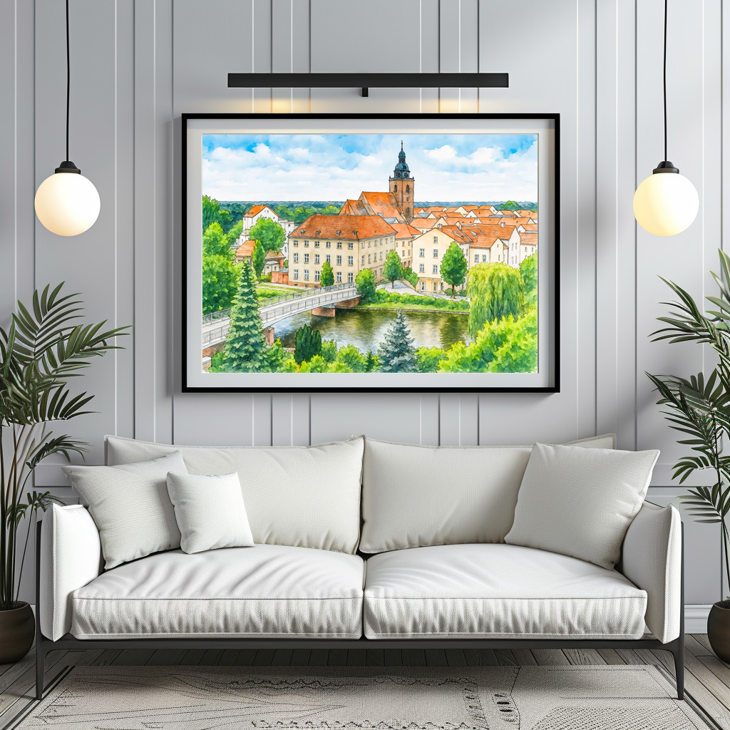 Poster: Havelberg town center aquarell havelland