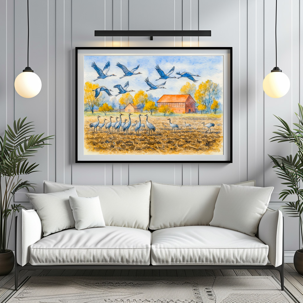 Poster: Crane in field rhinow aquarell havelland – Bild 2