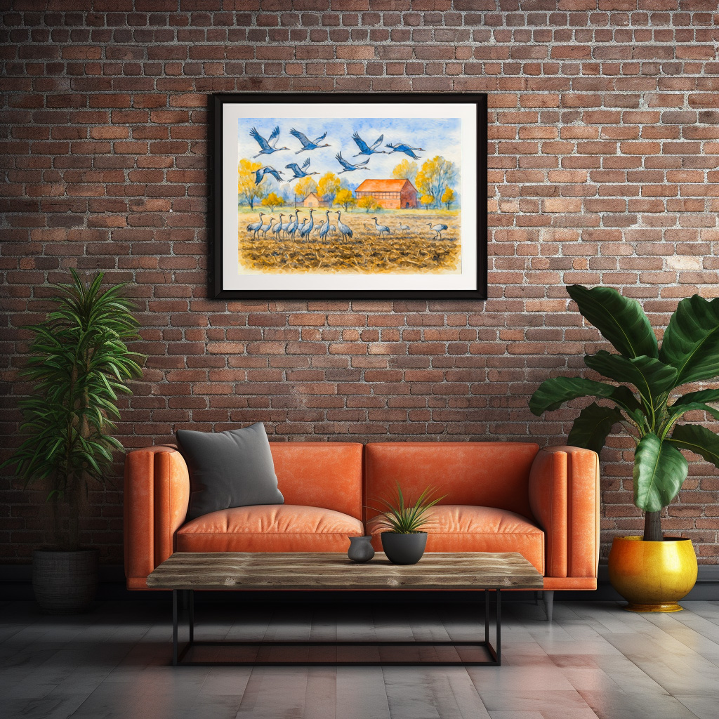 Poster: Crane in field rhinow aquarell havelland – Bild 3