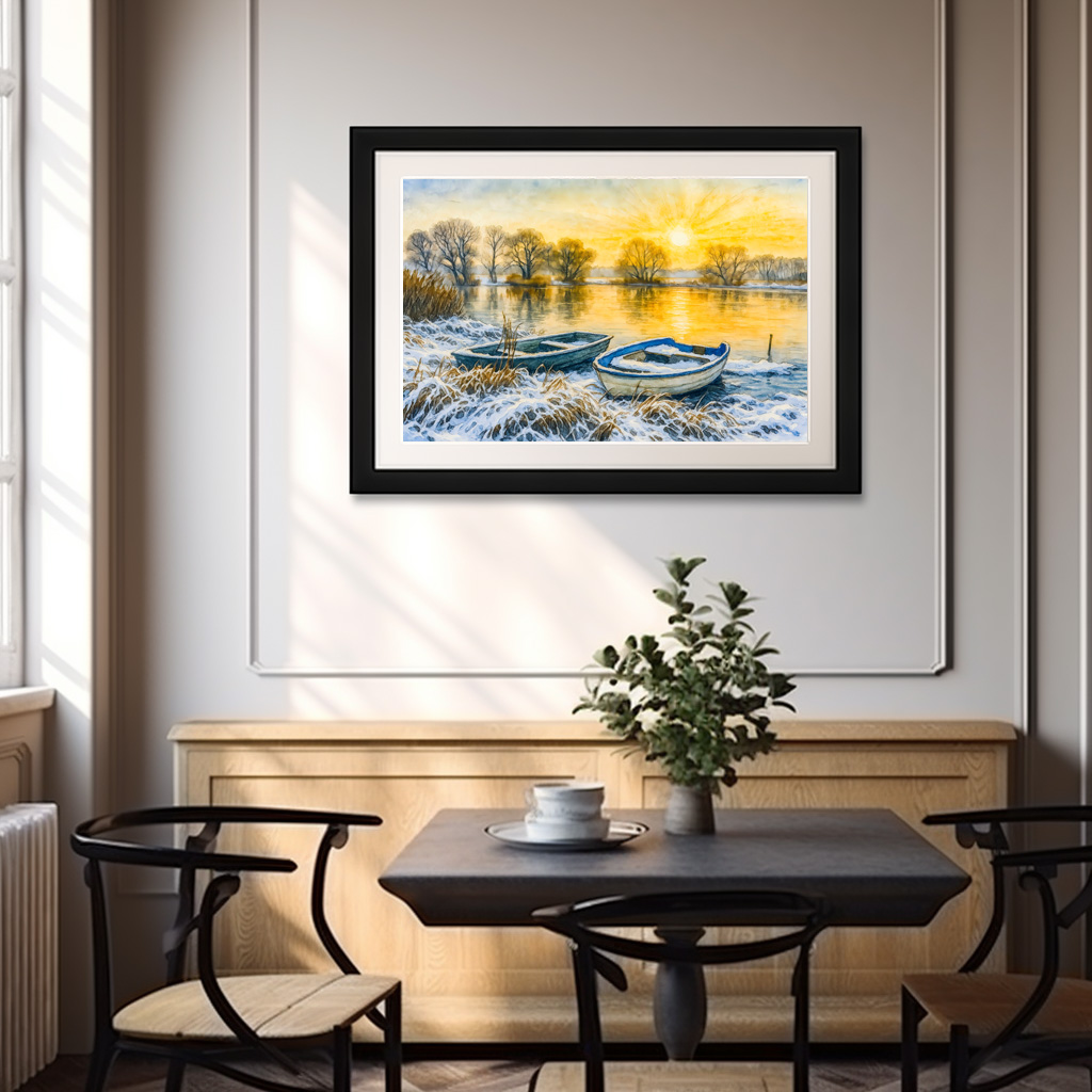 Poster: Sunset boats riverside aquarell havelland - Imagen 3