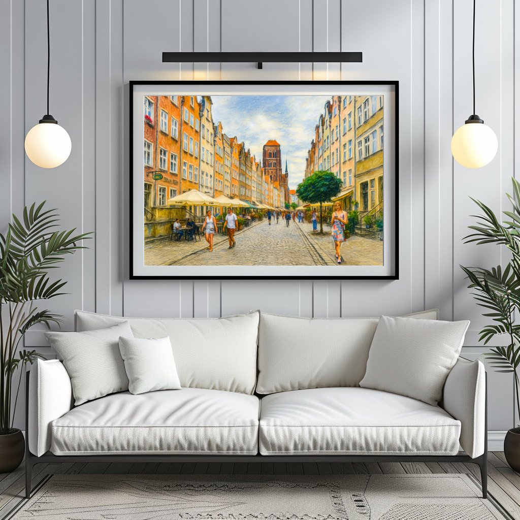Poster: Pastel drawing of Danzig Mariacka Street in summer light