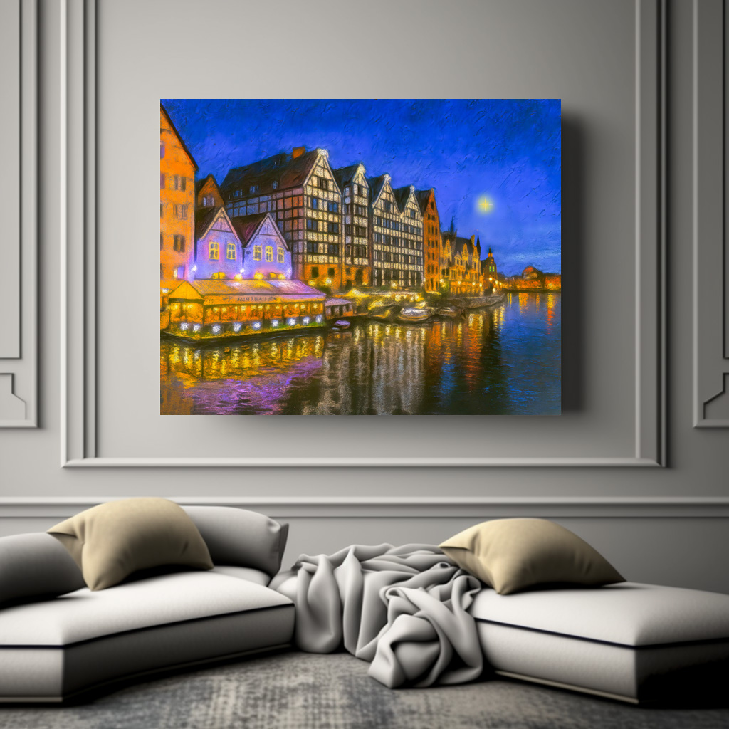 Poster: Pastel drawing of Danzig’s Motlawa waterfront at night - immagine 2