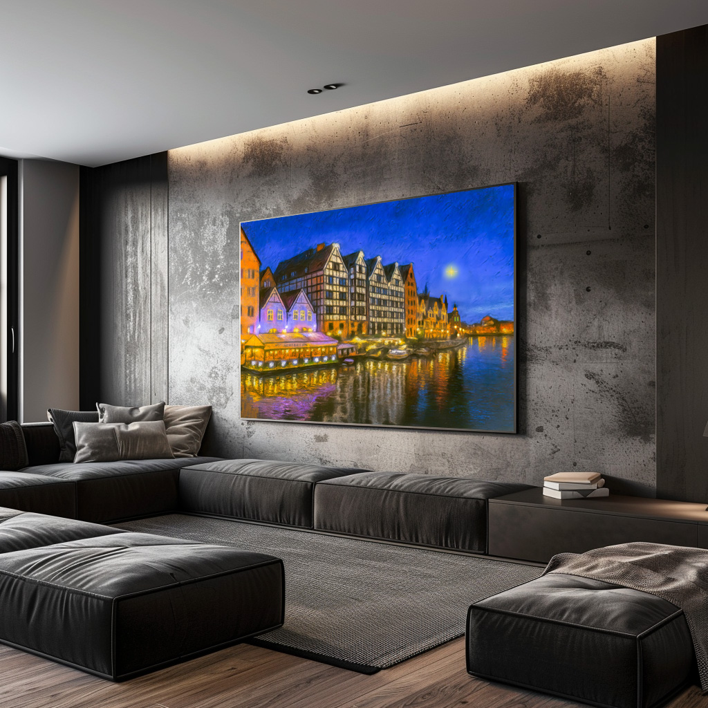 Poster: Pastel drawing of Danzig’s Motlawa waterfront at night - immagine 3