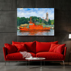 Poster: Pastel drawing of Danzig’ Westerplatte war memorial site