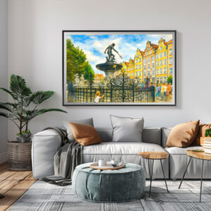 Poster: Pastel drawing of Danzig’ Neptune Fountain on Long Market