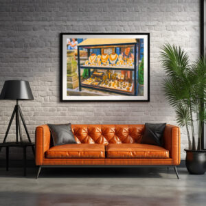 Poster: Pastel drawing of Danzig amber shop window display