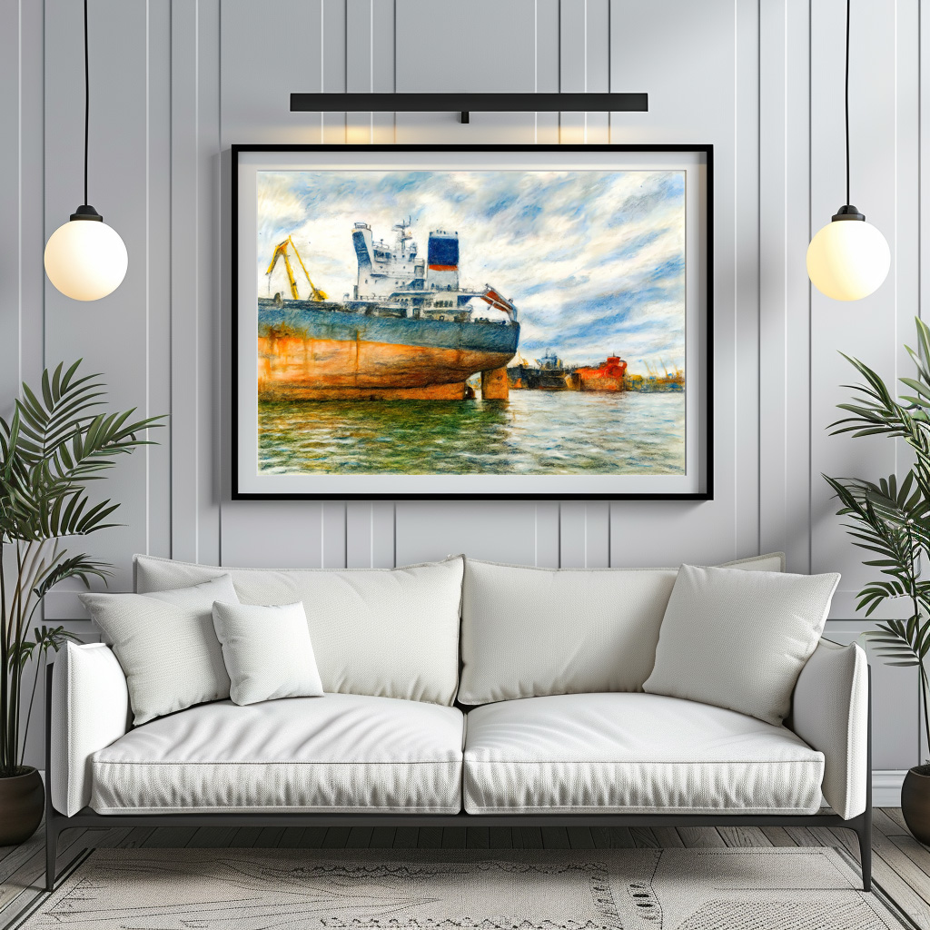 Poster: Pastel drawing of cargo ship in Danzig sea harbor – Bild 2