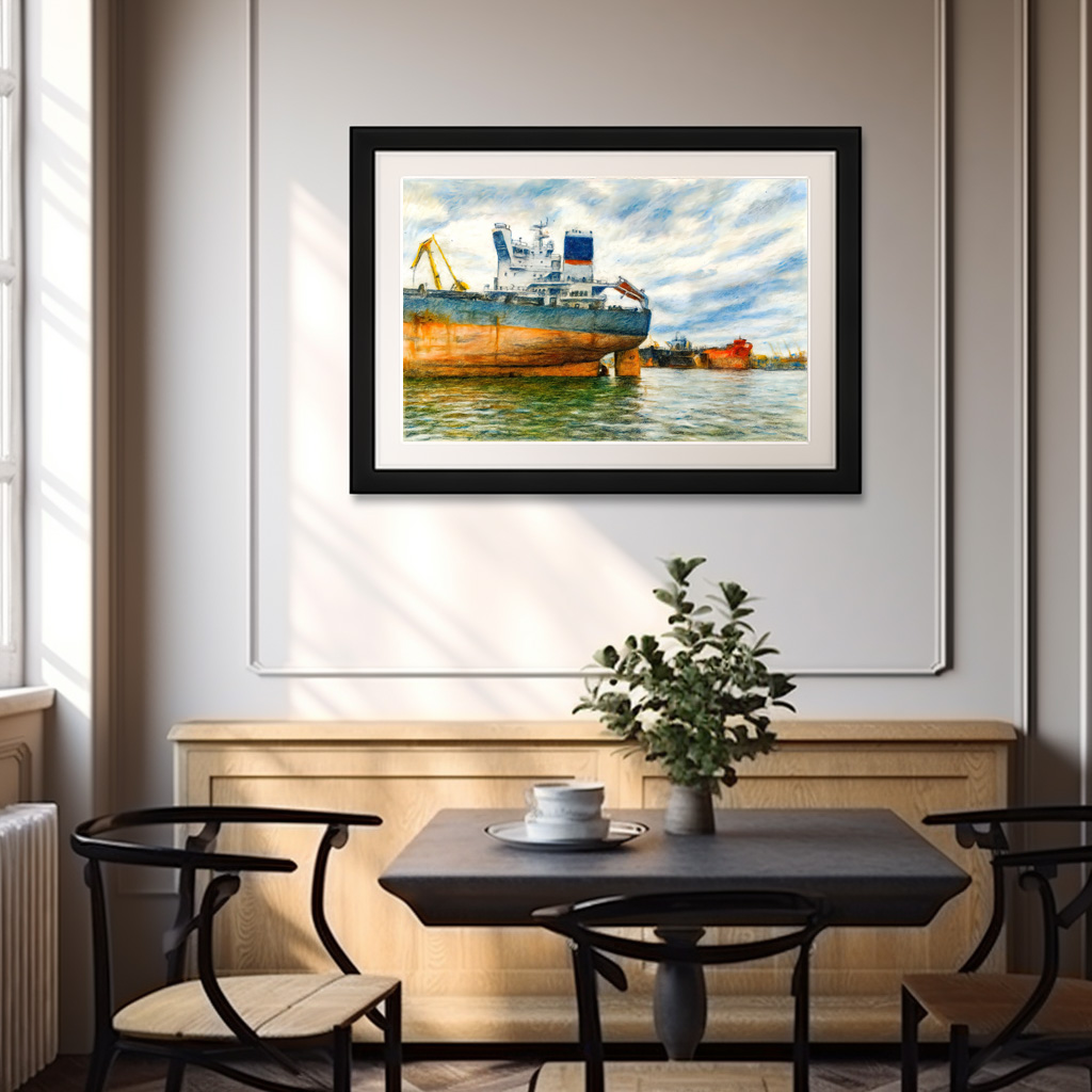Poster: Pastel drawing of cargo ship in Danzig sea harbor – Bild 3
