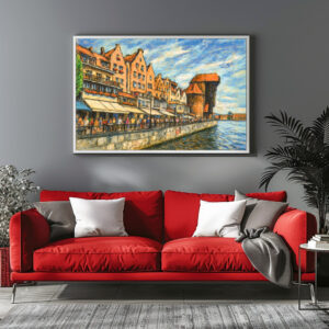 Poster: Pastel drawing of Danzig historic crane gate in daylight