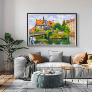 Poster: Pastel drawing of Danzig’ old mill on Radunia Canal