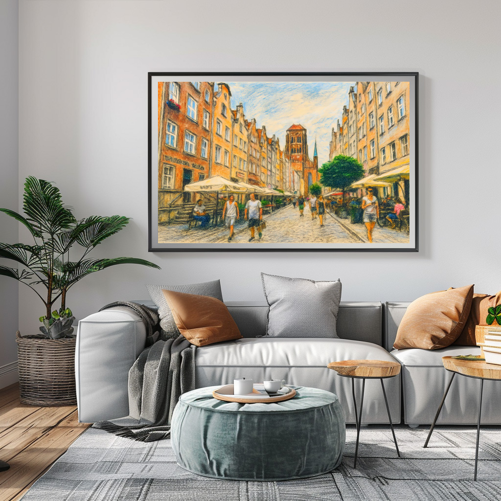 Poster: Pastel drawing of Danzig Mariacka Street in summer light