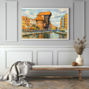 Poster: Pastel drawing of Danzig historic crane gate in daylight