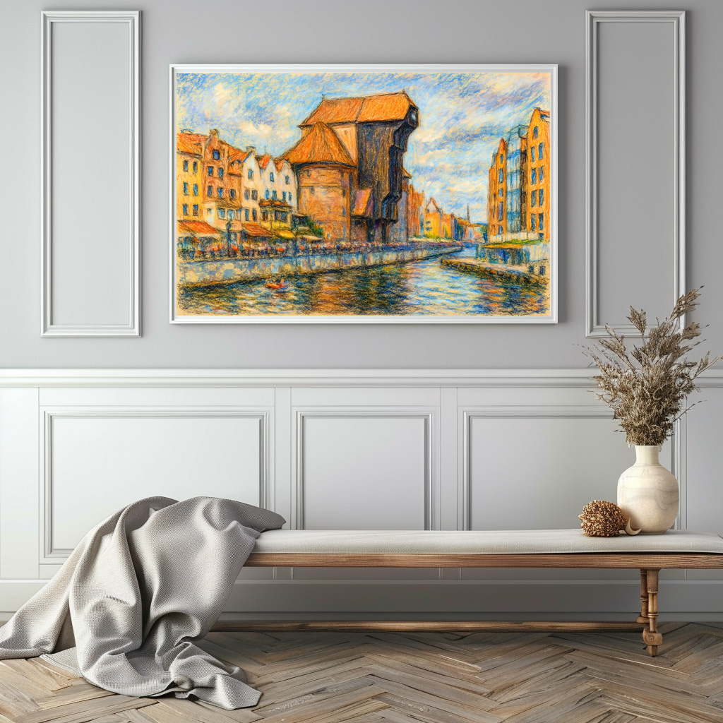 Poster: Pastel drawing of Danzig historic crane gate in daylight