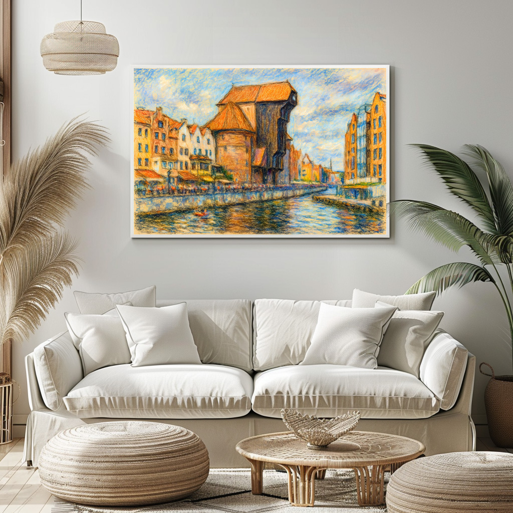 Poster: Pastel drawing of Danzig historic crane gate in daylight - immagine 2