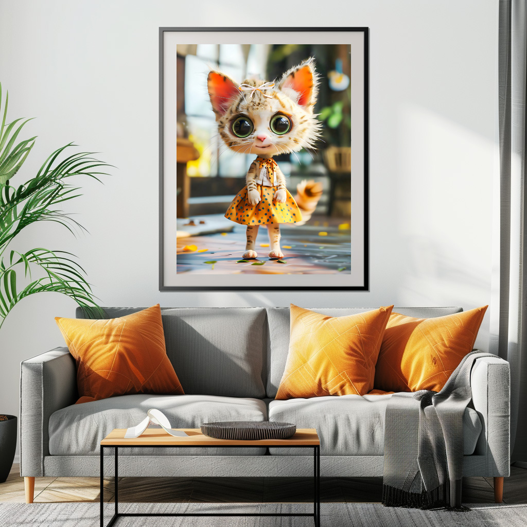 Poster: Kitten in Yellow Skirt and Blouse