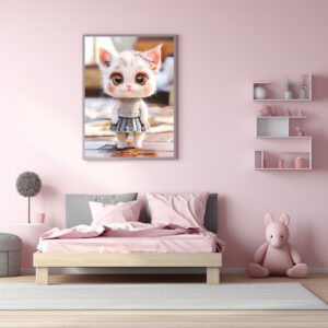 Poster: Kitten in Blue Skirt and Blouse