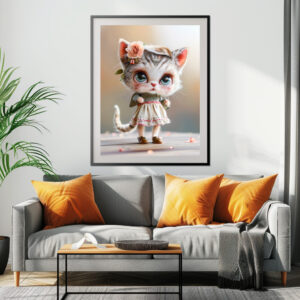 Poster: Kitten in White Dress Indoors