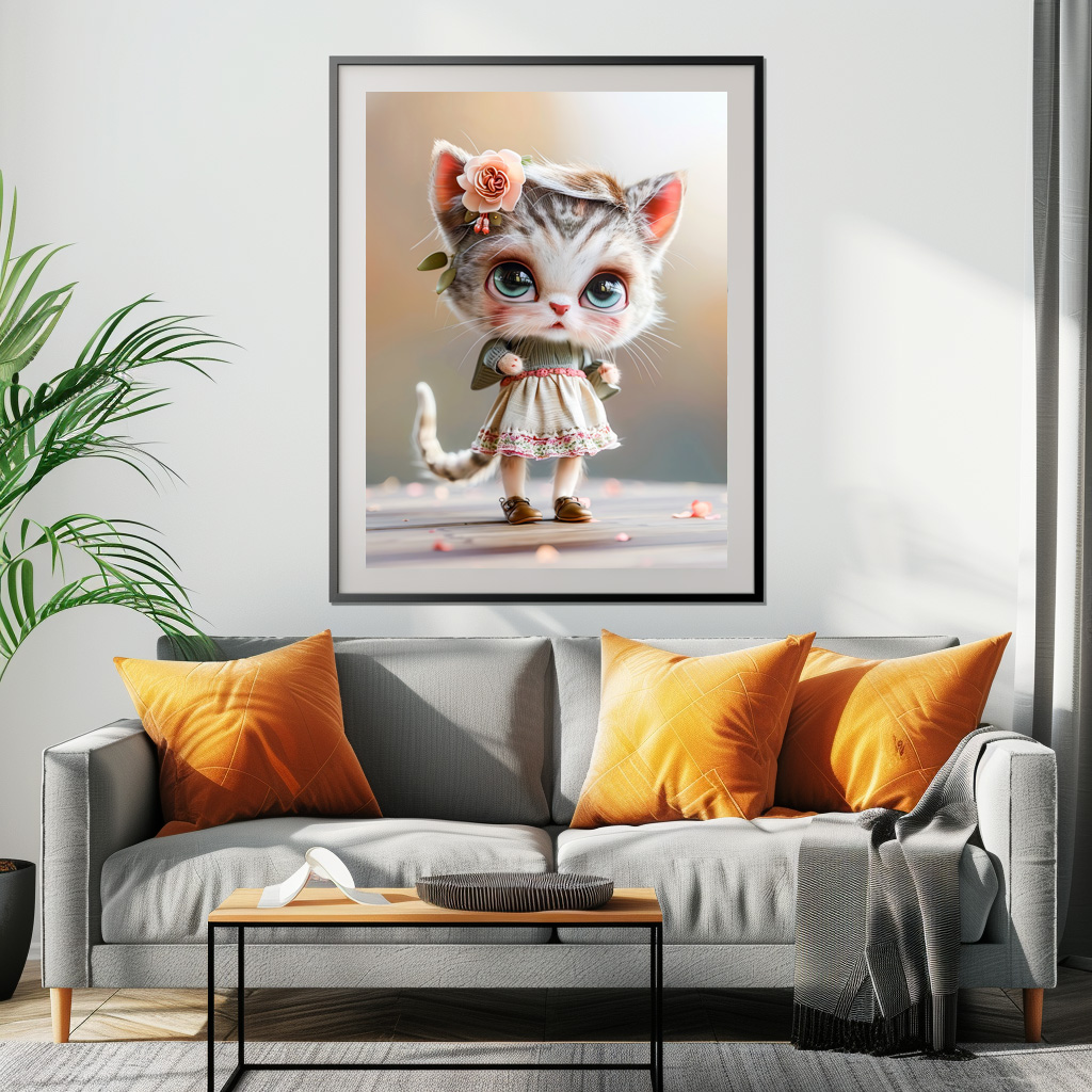 Poster: Kitten in White Dress Indoors