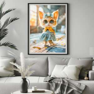 Poster: Kitten in Blue Skirt and Blouse
