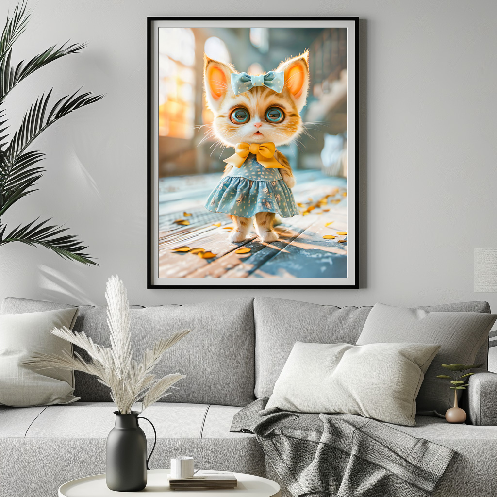 Poster: Kitten in Blue Skirt and Blouse