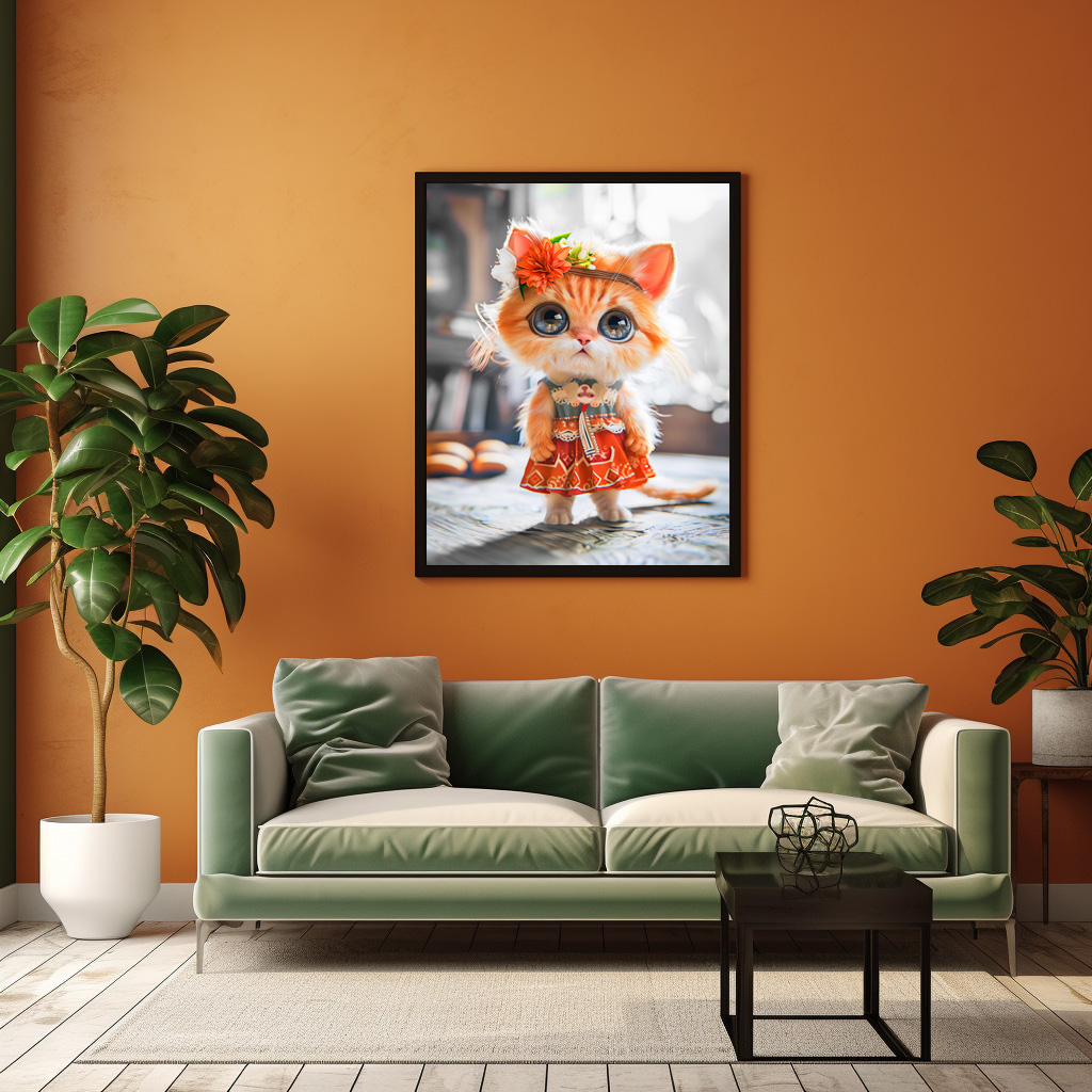 Poster: Kitten in Red Dress in Room