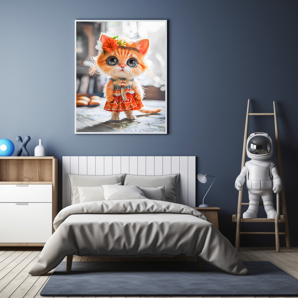 Poster: Kitten in Red Dress in Room - Imagen 2