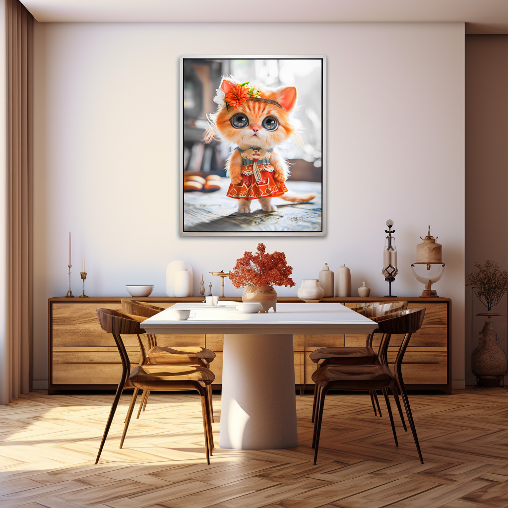 Poster: Kitten in Red Dress in Room - Imagen 3