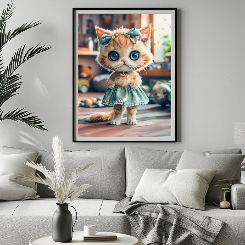 Poster: Kitten in Blue Skirt and Blouse – Image 2