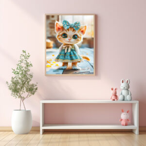 Poster: Kitten in Blue Skirt and Blouse