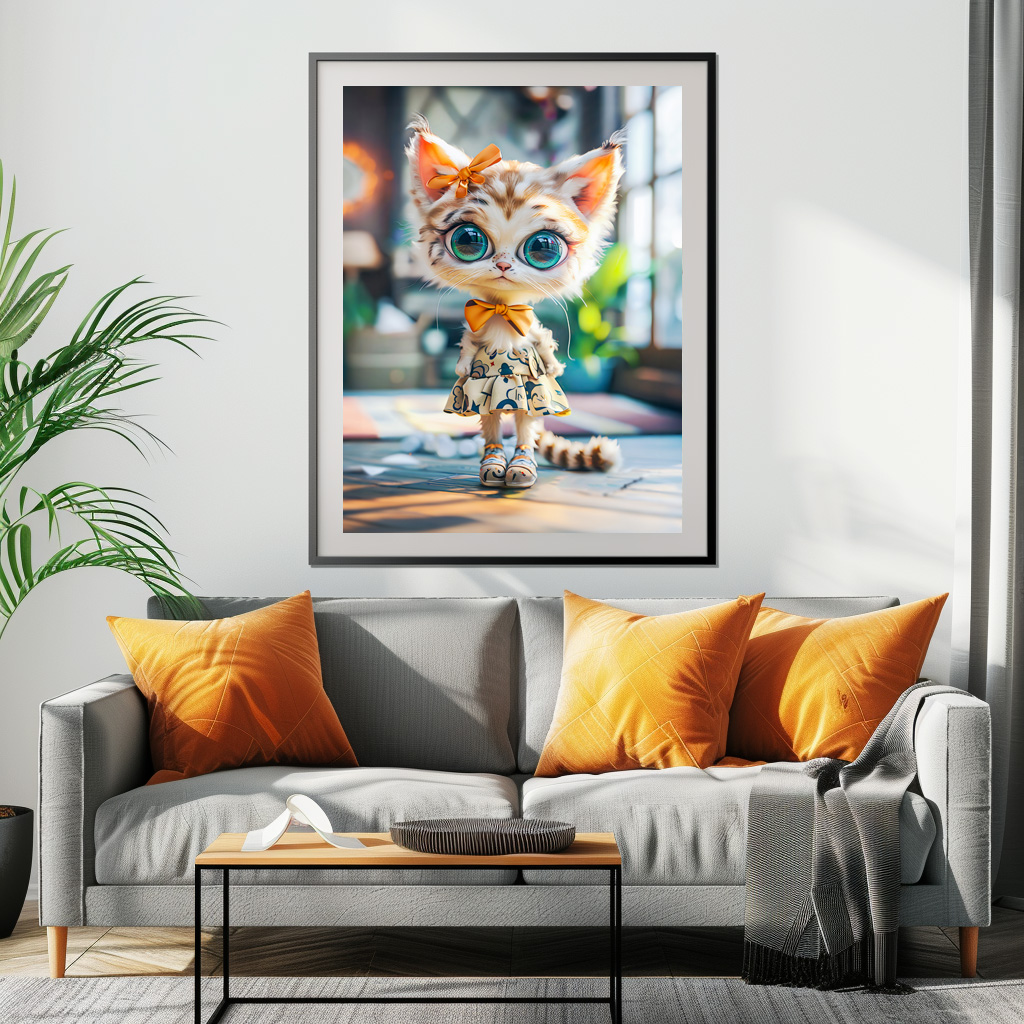 Poster: Kitten in Patterned Dress Indoors
